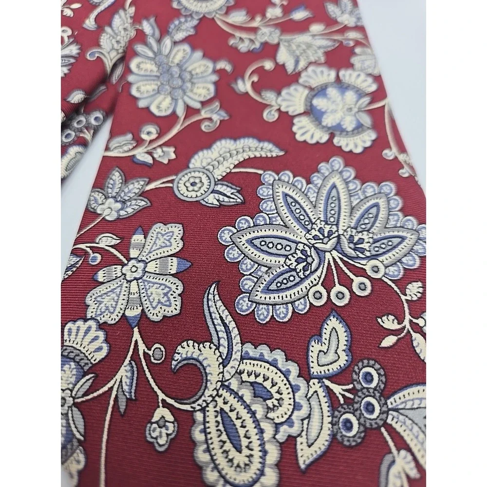 Vintage Christian Dior Tie Silk Paisley‎ Floral Maroon And Blue Made in USA
